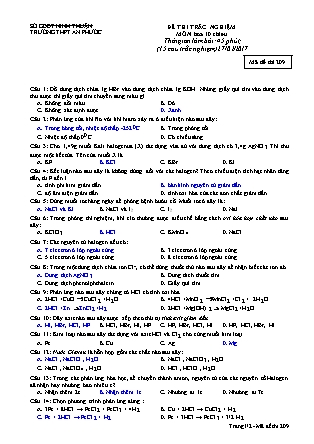 Bài thi trắc nghiệm môn Hóa học Lớp 10 - Mã đề: 209 - Năm học 2016-2017 - Trường THPT An Phước (Có đáp án)