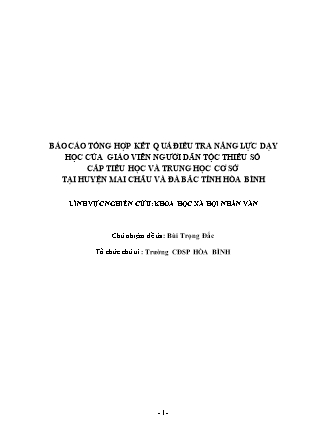 Báo cáo Tổng hợp kết quả điều tra năng lực dạy học của giáo viên người dân tộc thiểu số cấp Tiểu học và Trung học Cơ sở tại huyện Mai Châu và Đà Bắc tỉnh Hòa Bình