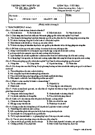 Đề kiểm tra 45 phút Học kì 2 môn Giáo dục công dân Lớp 11 - Mã đề: 485 - Năm học 2016-2017 - Trường THPT Nguyễn Du