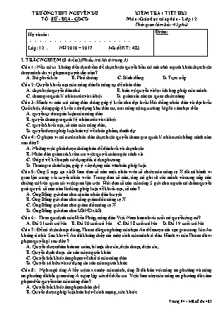 Đề kiểm tra 45 phút Học kì 2 môn Giáo dục công dân Lớp 12 - Mã đề: 483 - Năm học 2016-2017 - Trường THPT Nguyễn Du