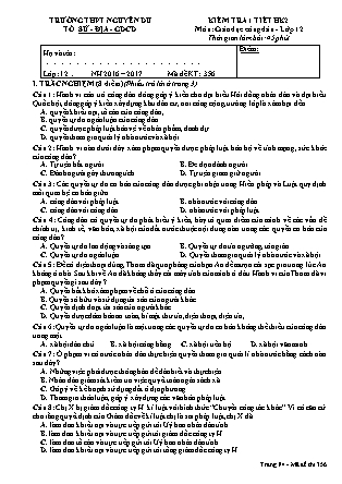 Đề kiểm tra 45 phút Học kì 2 môn Giáo dục công dân Lớp 12 - Mã đề: 356 - Năm học 2016-2017 - Trường THPT Nguyễn Du
