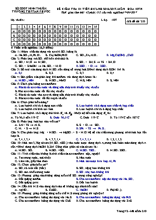 Đề kiểm tra 45 phút Học kì 2 môn Hóa học Lớp 10 nâng cao - Mã đề: 210 - Năm học 2016-2017 - Trường THPT An Phước (Có đáp án)