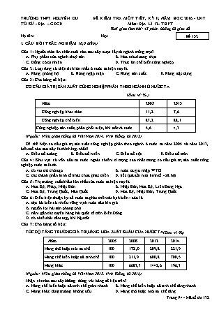 Đề kiểm tra 45 phút Học kì II môn Địa lí Lớp 12 - Mã đề: 132 - Năm học 2016-2017 - Trường THPT Nguyễn Du