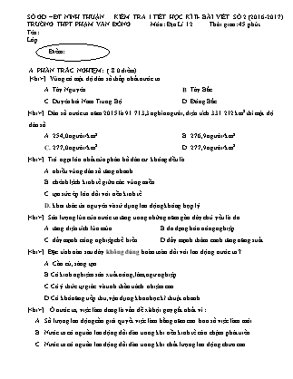 Đề kiểm tra 45 phút Học kì II môn Địa lí Lớp 12 - Năm học 2016-2017 - Trường THPT Phạm Văn Đồng (Có đáp án)