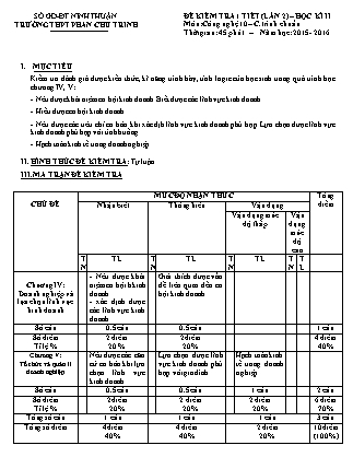 Đề kiểm tra 45 phút môn Công nghệ Lớp 10 - Lần 2 - Năm học 2015-2016 - Trường THPT Phan Chu Trinh (Có đáp án)