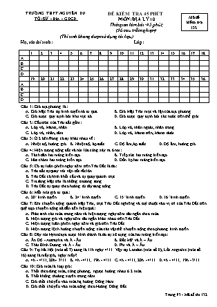 Đề kiểm tra 45 phút môn Địa lí Lớp 10 - Mã đề: 132 - Trường THPT Nguyễn Du