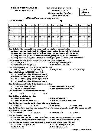 Đề kiểm tra 45 phút môn Địa lí Lớp 10 - Mã đề: 209 - Trường THPT Nguyễn Du