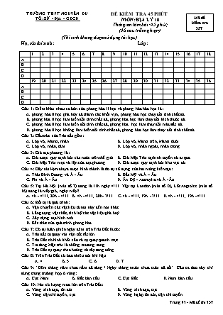 Đề kiểm tra 45 phút môn Địa lí Lớp 10 - Mã đề: 357 - Trường THPT Nguyễn Du