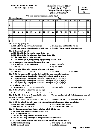 Đề kiểm tra 45 phút môn Địa lí Lớp 10 - Mã đề: 485 - Trường THPT Nguyễn Du