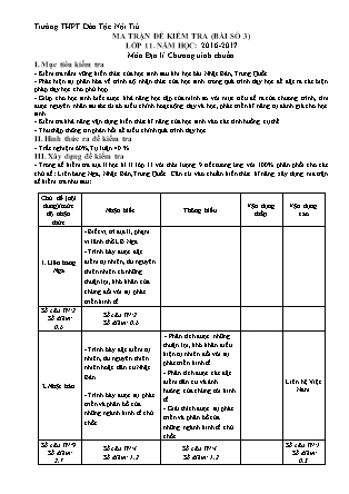 Đề kiểm tra 45 phút môn Địa lí Lớp 11 - Bài số 3 - Năm học 2016-2017 - Trường THPT DTNT Ninh Thuận (Có đáp án)