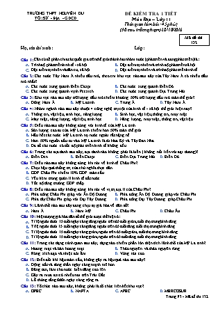 Đề kiểm tra 45 phút môn Địa lí Lớp 11 - Mã đề: 132 - Trường THPT Nguyễn Du