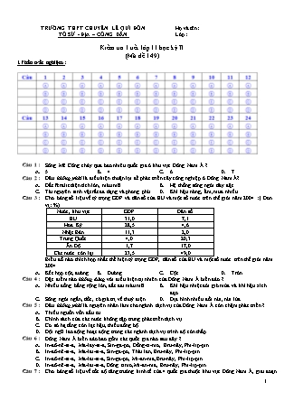 Đề kiểm tra 45 phút môn Địa lí Lớp 11 - Mã đề: 149 - Năm học 2016-2017 - Trường THPT Lê Quý Đôn