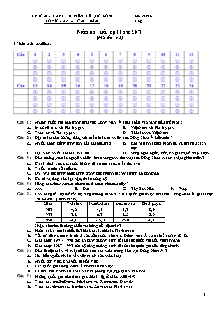 Đề kiểm tra 45 phút môn Địa lí Lớp 11 - Mã đề: 150 - Năm học 2016-2017 - Trường THPT Lê Quý Đôn