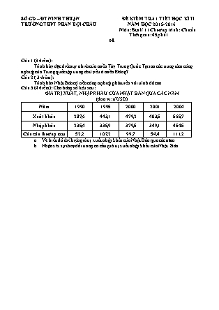 Đề kiểm tra 45 phút môn Địa lí Lớp 11 - Năm học 2015-2016 - Trường THPT Phan Bội Châu (Có đáp án)