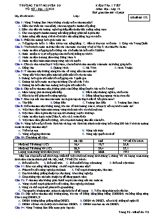 Đề kiểm tra 45 phút môn Địa lí Lớp 12 - Mã đề: 132 - Trường THPT Nguyễn Du