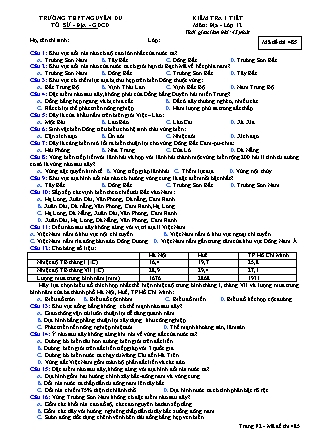 Đề kiểm tra 45 phút môn Địa lí Lớp 12 - Mã đề: 485 - Trường THPT Nguyễn Du
