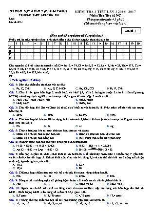 Đề kiểm tra 45 phút môn Hóa học Lớp 10 nâng cao - Lần 3 - Năm học 2016-2017 - Trường THPT Nguyễn Du