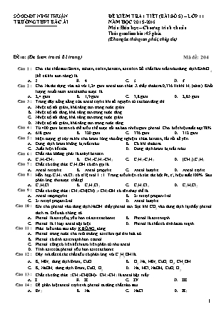 Đề kiểm tra 45 phút môn Hóa học Lớp 11 - Bài số 5 - Mã đề: 204 - Năm học 2015-2016 - Trường THPT Bác Ái