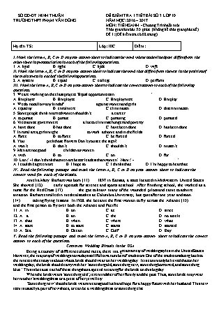 Đề kiểm tra 45 phút môn Tiếng Anh Lớp 10 - Bài số 3 - Năm học 2016-2017 - Trường THPT Phạm Văn Đồng (Có đáp án)
