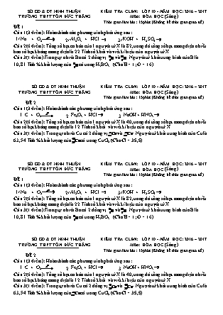 Đề kiểm tra Chất lượng đầu năm môn Hóa học Lớp 10 - Năm học 2016-2017 - Trường THPT Tôn Đức Thắng (Có đáp án)