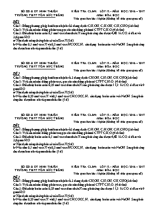 Đề kiểm tra Chất lượng đầu năm môn Hóa học Lớp 12 - Năm học 2016-2017 - Trường THPT Tôn Đức Thắng (Có đáp án)
