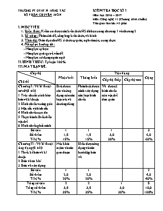 Đề kiểm tra Học kì 1 môn Công nghệ Lớp 11 - Năm học 2016-2017 - Trường THPT DTNT Pinăng Tắc (Có đáp án)
