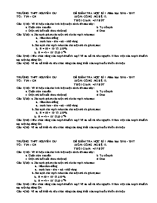 Đề kiểm tra Học kì 1 môn Công nghệ Lớp 12 - Năm học 2016-2017 - Trường THPT Nguyễn Du