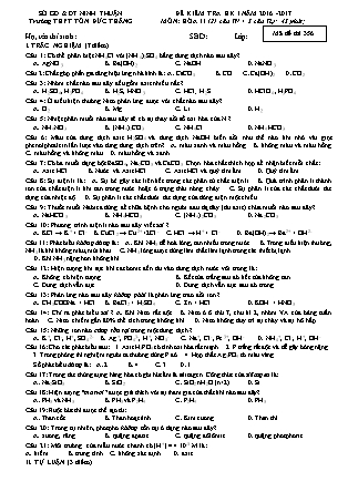 Đề kiểm tra Học kì 1 môn Hóa học Lớp 11 - Mã đề: 356 - Năm học 2016-2017 - Trường THPT Tôn Đức Thắng (Có đáp án)