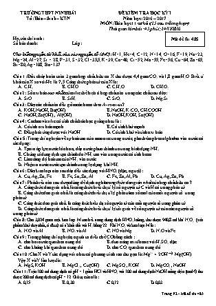 Đề kiểm tra Học kì 1 môn Hóa học Lớp 11 - Mã đề: 485 - Năm học 2016-2017 - Trường THPT Ninh Hải (Có đáp án)