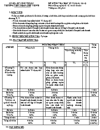 Đề kiểm tra Học kì 2 môn Công nghệ Lớp 10 - Năm học 2015-2016 - Trường THPT Phan Chu Trinh (Có đáp án)
