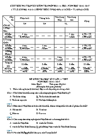 Đề kiểm tra Học kì 2 môn Địa lí Khối 11 - Năm học 2016-2017 (Có đáp án)