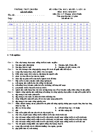 Đề kiểm tra Học kì 2 môn Địa lí Lớp 10 - Bài số 2 - Mã đề: 101 - Năm học 2016-2017 - Trường THPT Lê Quý Đôn