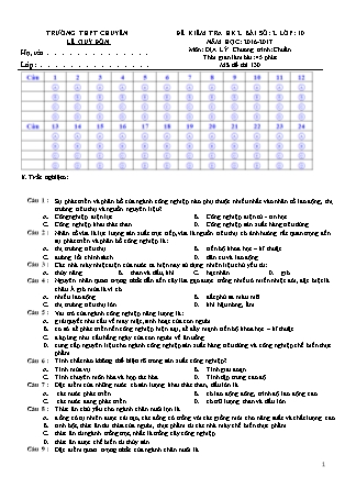 Đề kiểm tra Học kì 2 môn Địa lí Lớp 10 - Bài số 2 - Mã đề: 130 - Năm học 2016-2017 - Trường THPT Lê Quý Đôn