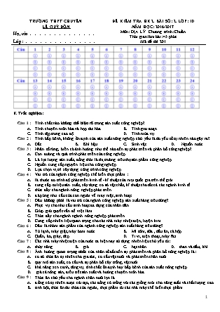 Đề kiểm tra Học kì 2 môn Địa lí Lớp 10 - Bài số 2 - Mã đề: 201 - Năm học 2016-2017 - Trường THPT Lê Quý Đôn