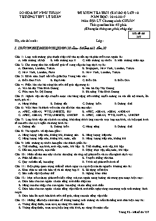 Đề kiểm tra Học kì 2 môn Địa lí Lớp 10 - Bài số 4 - Mã đề: 357 - Năm học 2016-2017 - Trường THPT Lê Duẩn (Có đáp án)