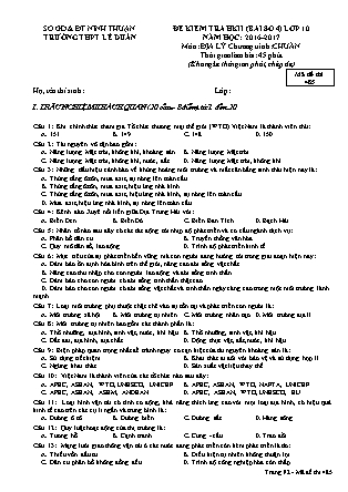 Đề kiểm tra Học kì 2 môn Địa lí Lớp 10 - Bài số 4 - Mã đề: 485 - Năm học 2016-2017 - Trường THPT Lê Duẩn (Có đáp án)