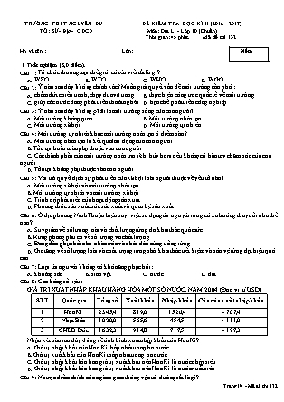 Đề kiểm tra Học kì 2 môn Địa lí Lớp 10 - Mã đề: 132 - Năm học 2016-2017 - Trường THPT Nguyễn Du
