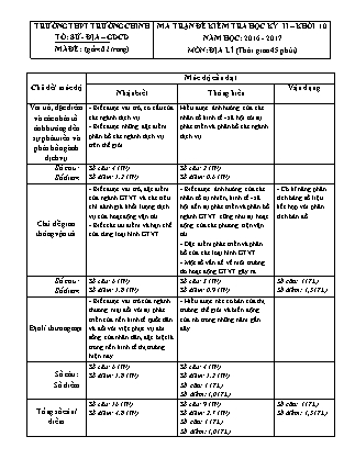 Đề kiểm tra Học kì 2 môn Địa lí Lớp 10 - Năm học 2016-2017 - Trường THPT Trường Chinh