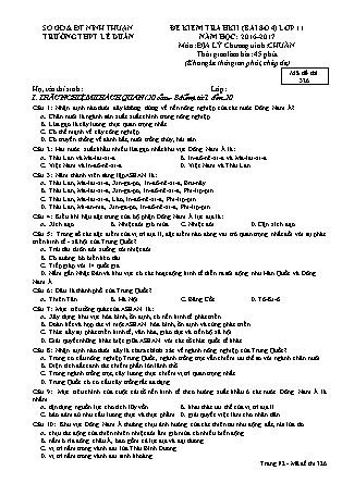 Đề kiểm tra Học kì 2 môn Địa lí Lớp 11 - Bài số 4 - Mã đề: 326 - Năm học 2016-2017 - Trường THPT Lê Duẩn (Có đáp án)