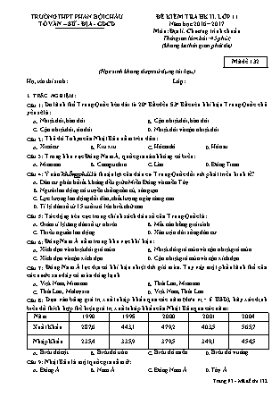 Đề kiểm tra Học kì 2 môn Địa lí Lớp 11 - Mã đề: 132 - Năm học 2016-2017 - Trường THPT Phan Bội Châu (Có đáp án)