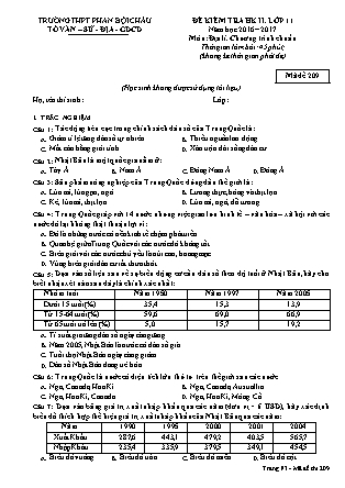 Đề kiểm tra Học kì 2 môn Địa lí Lớp 11 - Mã đề: 209 - Năm học 2016-2017 - Trường THPT Phan Bội Châu (Có đáp án)