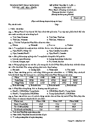 Đề kiểm tra Học kì 2 môn Địa lí Lớp 11 - Mã đề: 357 - Năm học 2016-2017 - Trường THPT Phan Bội Châu (Có đáp án)