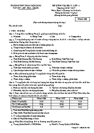 Đề kiểm tra Học kì 2 môn Địa lí Lớp 11 - Mã đề: 485 - Năm học 2016-2017 - Trường THPT Phan Bội Châu (Có đáp án)