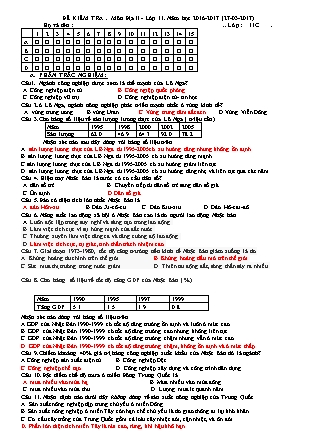 Đề kiểm tra Học kì 2 môn Địa lí Lớp 11 - Năm học 2016-2017 (Có đáp án)