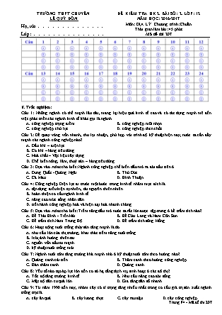 Đề kiểm tra Học kì 2 môn Địa lí Lớp 12 - Bài số 2 - Mã đề: 207 - Năm học 2016-2017 - Trường THPT Lê Quý Đôn