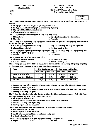 Đề kiểm tra Học kì 2 môn Địa lí Lớp 12 - Mã đề: 209 - Năm học 2016-2017 - Trường THPT Lê Quý Đôn