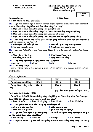 Đề kiểm tra Học kì 2 môn Địa lí Lớp 12 - Mã đề: 209 - Năm học 2016-2017 - Trường THPT Nguyễn Du