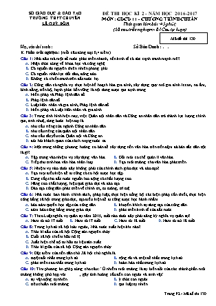 Đề kiểm tra Học kì 2 môn Giáo dục công dân Lớp 11 - Mã đề: 130 - Năm học 2016-2017 - Trường THPT Lê Quý Đôn (Có đáp án)