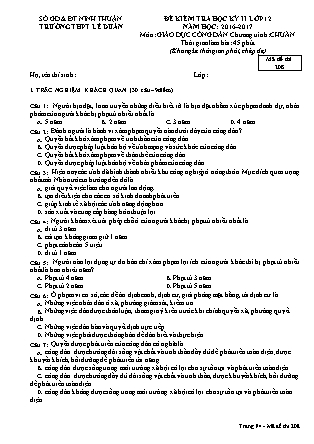 Đề kiểm tra Học kì 2 môn Giáo dục công dân Lớp 12 - Mã đề: 208 - Năm học 2016-2017 - Trường THPT Lê Duẩn