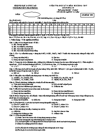Đề kiểm tra Học kì 2 môn Hóa học Lớp 10 - Năm học 2016-2017 - Trường THPT Nguyễn Du